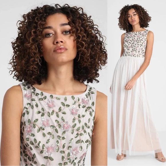 ✨Adrianna Papell | Floral Sequin Beaded Sleeveless Chiffon Maxi Dress - Picture 4 of 16